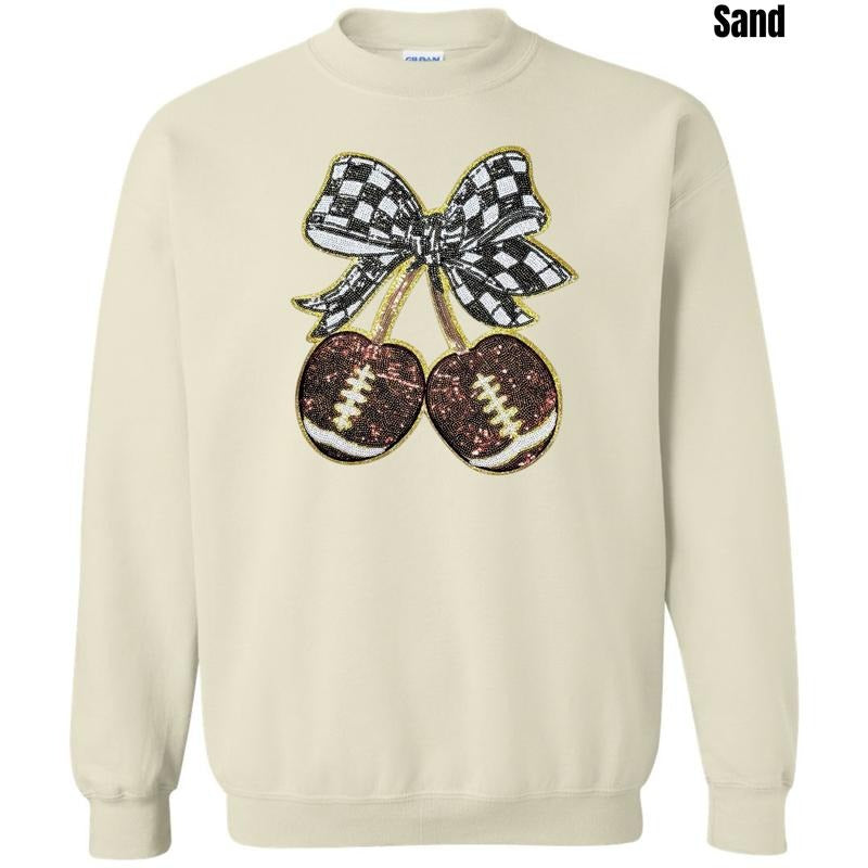 Football Cherries & Checker Bow Patch Sweatshirt T-Shirts, Hoodie | HypeCrazeTee.com