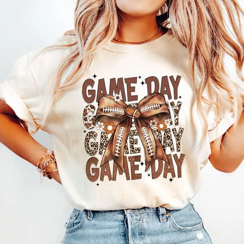 Football Coquette Bow Game Day Shirt, Gameday Womens Shirt,Tis the Football Season Shirt,Football Mom Shirt,Sports Mama...