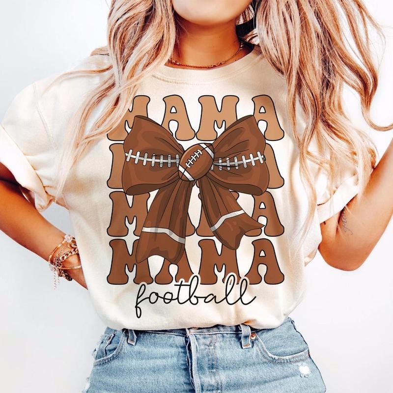Football Mama T-shirt, Coquette Bow, Football Mom, Retro, Game Day, Sports Hoodie, Sweatshirt | HypeCrazeTee.com