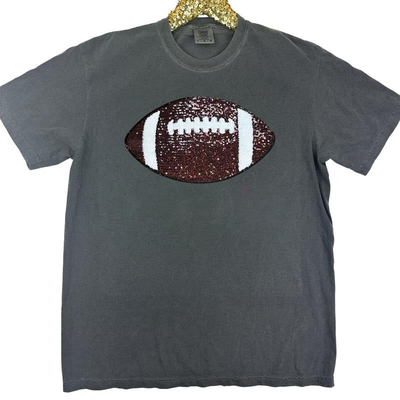 Football Sequin Patch Comfort Colors T-Shirt Hoodie, Sweatshirt | HypeCrazeTee.com
