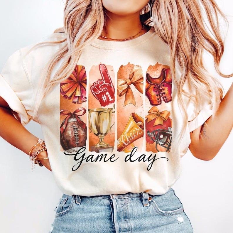 Football Game Day Coquette Bow Football Mom Touchdown Brushstroke T-Shirts, Hoodie, Sweatshirt
