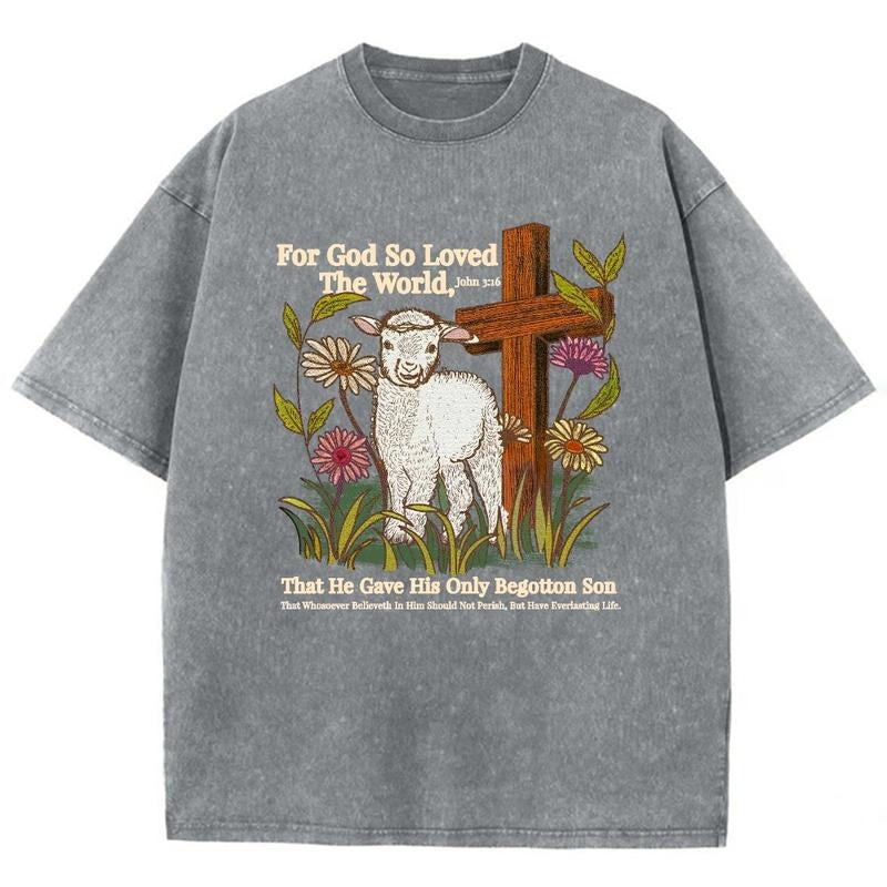 For God So Loved The World Unisex Washed T-Shirt, Christian Jesus  t shirts, Vintage 90s Graphic Tee Gift Cotton Top...