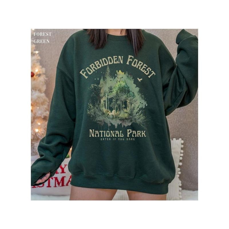 Forbidden Forest Wizard Sweatshirt National Park Shirt Magical Crewneck Merch Bookish Pullover Vintage Sweater, Camping...