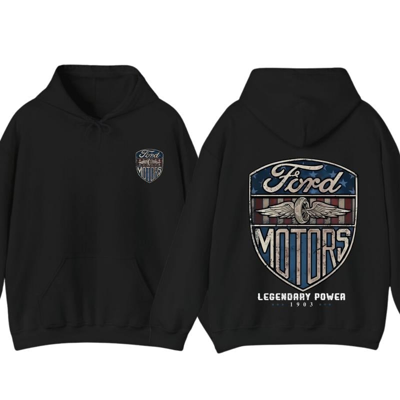 Ford Hoodie- Sweatshirt-Tshirt, Ford Motors Hooded Sweatshirt, Legendary Power, 1903, 2 SIDES Printed, Gift, love...