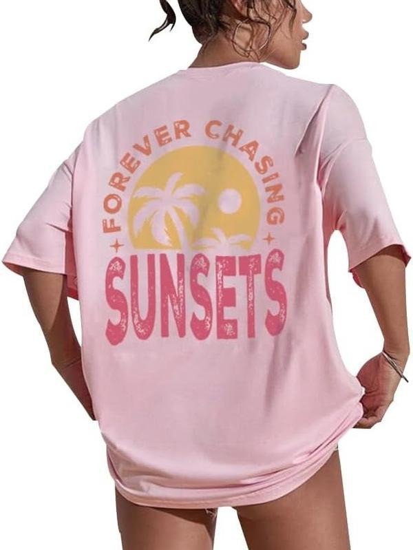Forever Chasing Sunset Shirts Women Vintage Beachy Oversized Summer T Shirt for Women Cotton Hoodie, Sweatshirt