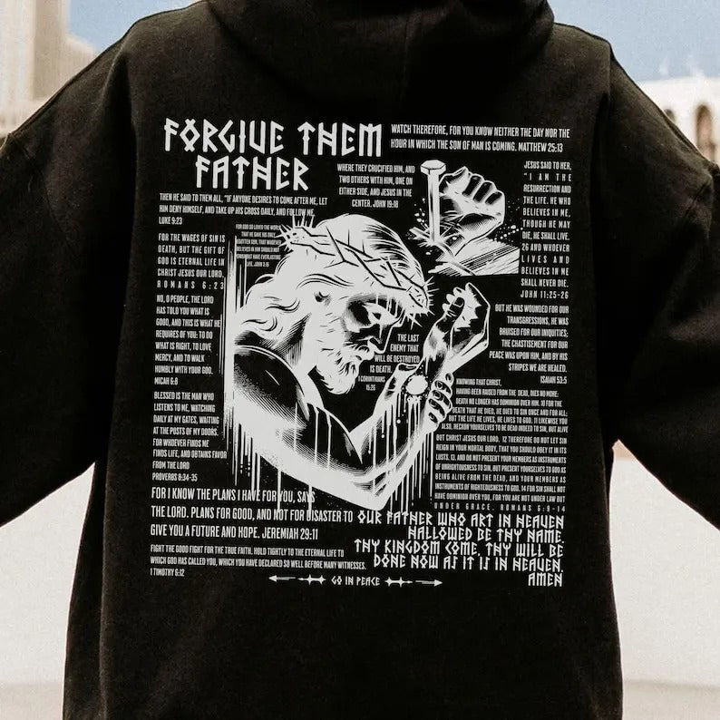 Forgive Them Father Christian Hoodie, Biblical Scripture Sweatshirt Gift for Him Teenager Youth, Catholic Baptist...