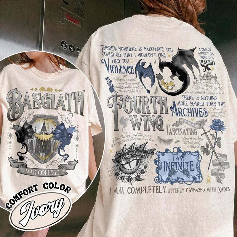 Fourth Wing Basgiath War College Shirt,Dragon Rider Shirt,the Empyrean Series Shirt,Basgiath 2 Sided Tee, Fly or Die Tee,...