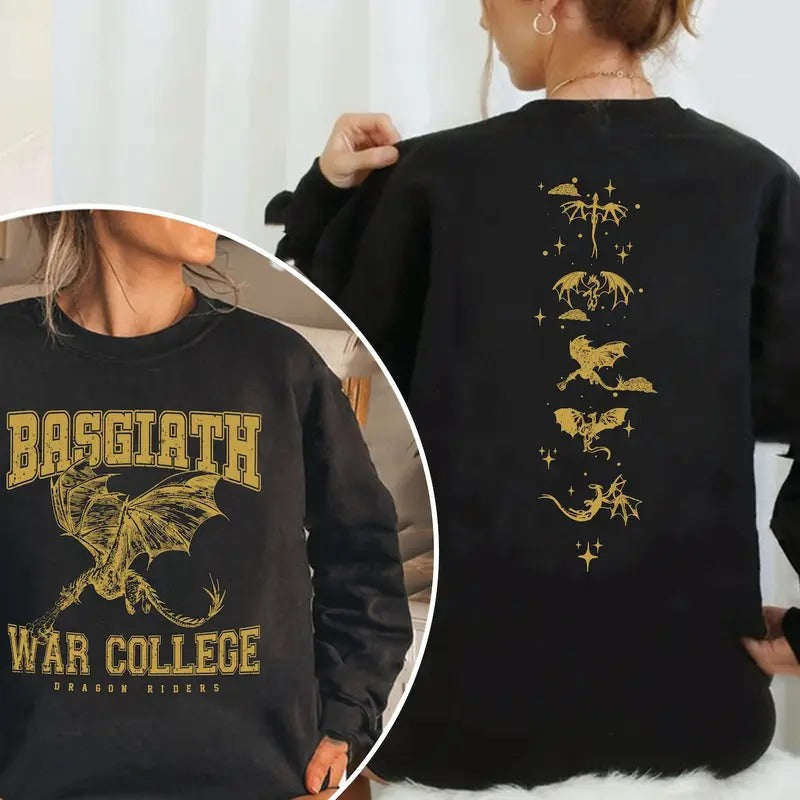 Fourth Wing Double Sided Sweatshirt, Basgiath War College Sweatshirt T-Shirts, Hoodie | HypeCrazeTee.com