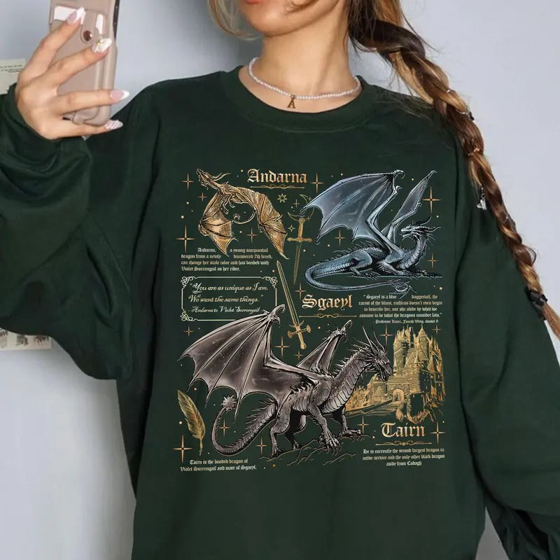 Fourth Wing Dragon Shirt, Tairn & Andarna Dragon Sweatshirt, Basgiath War College Crewneck, Dragon Rider Shirt Hoodie