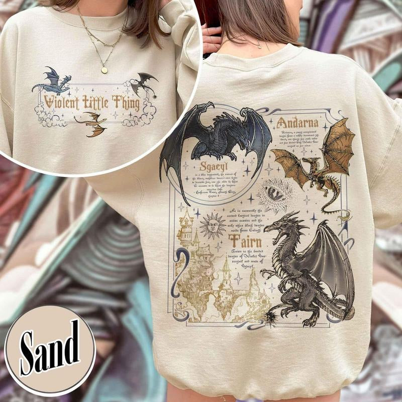 Fourth Wing Dragon Sweatshirt, Hoodie Dragon Rider Violent Little Thing, Tairn & Andarna Dragon TShirt, Basgiath War...