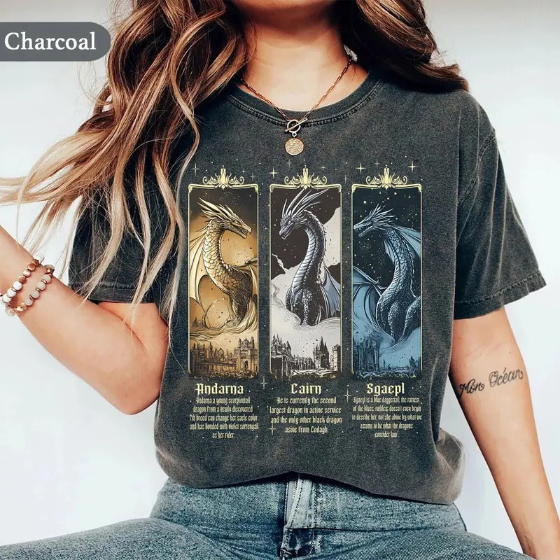 Fourth Wing Dragon T-Shirt, Sgaepl & Andarna and Cairn tshirt, Basgiath War College Tee, Dragon Rider SHirt, Booktok Tee,...