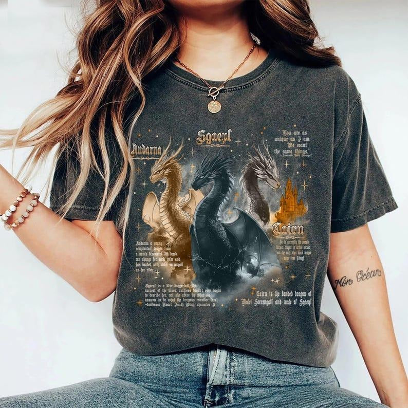 Fourth Wing Dragons Shirts, Tairn & Andarna Dragon Tee, Basgiath War College Shirt, Dragon Rider tshirts, Bookish Gift...