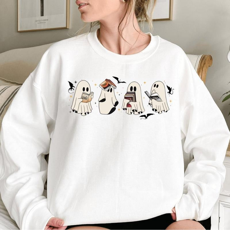 Fourth Wing Ghost Book Sweatshirt, Basgiath Gift, Bookish Ghost Shirt, 4th Wing Tee Shirt, Ghost Reading Book Shirt,...