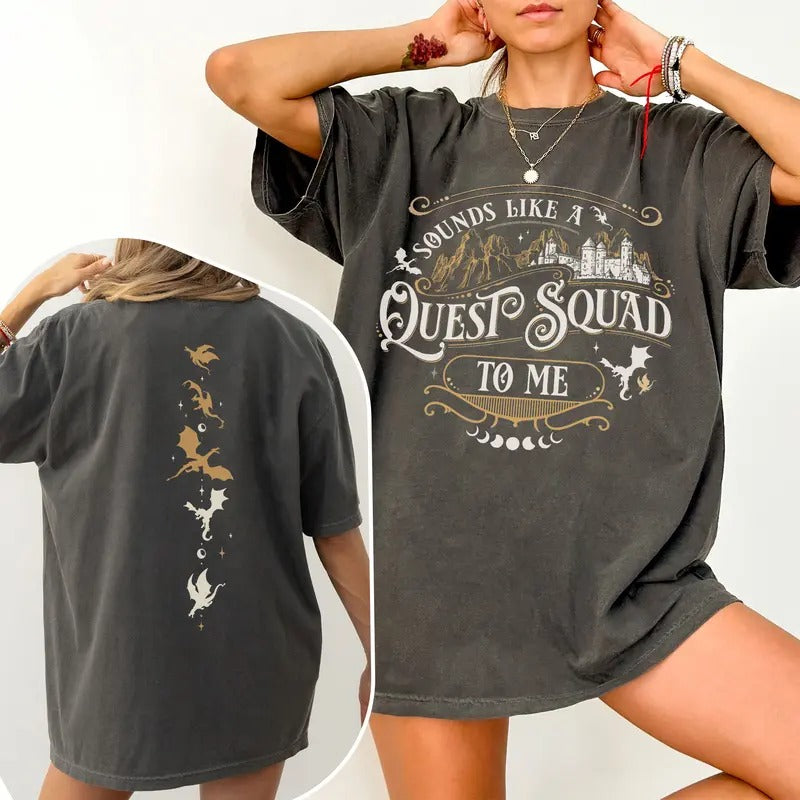 Fourth Wing Quest Squad Comfort Colors Shirt, Vintage Ridoc Dragon Rider Graphic T-Shirt, Onyx Storm Short Sleeve Shirt ,...