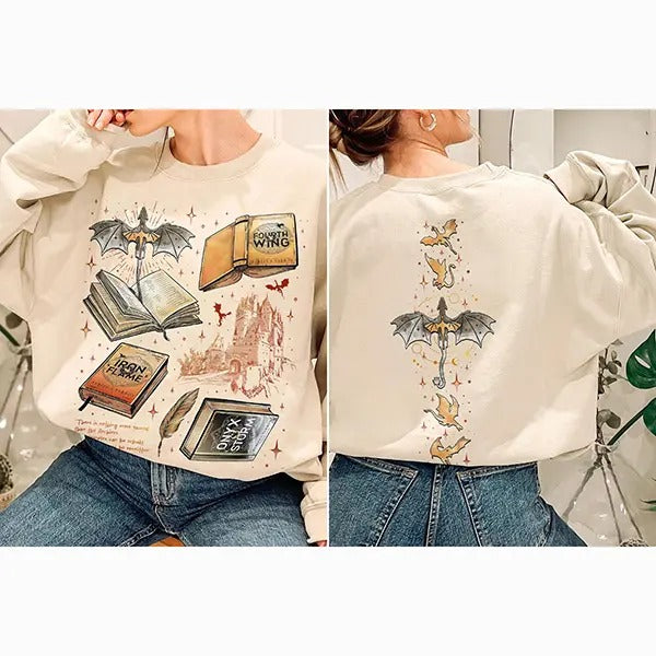 Fourth Wing Series Two Sided Sweatshirt For Fans, War College Crewneck, Dragon Rider Hoodie, Book Merch Gift T-Shirts