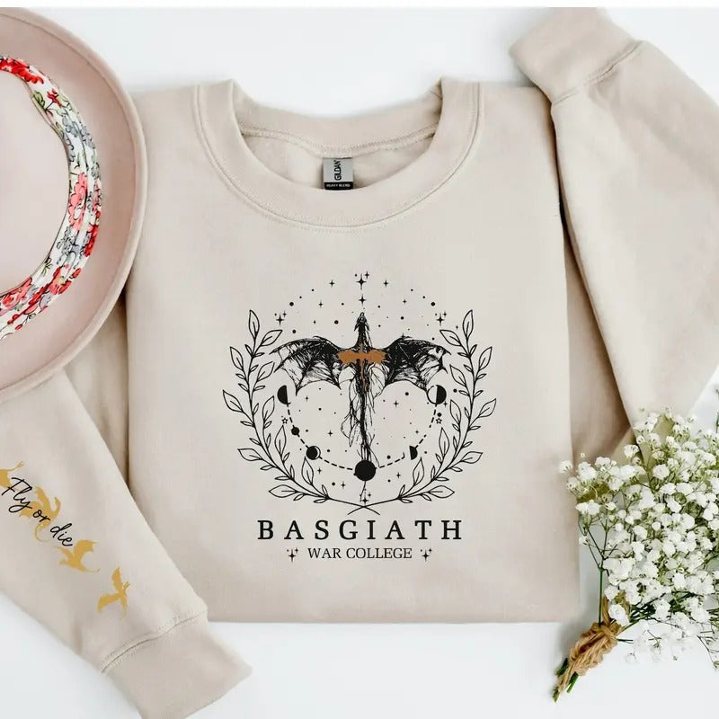 Fourth Wing Sweatshirt, Print On Sleeve, Basgiath War College Hoodie, Dragon Rider Shirt, Riders Quadrant Sweater,...