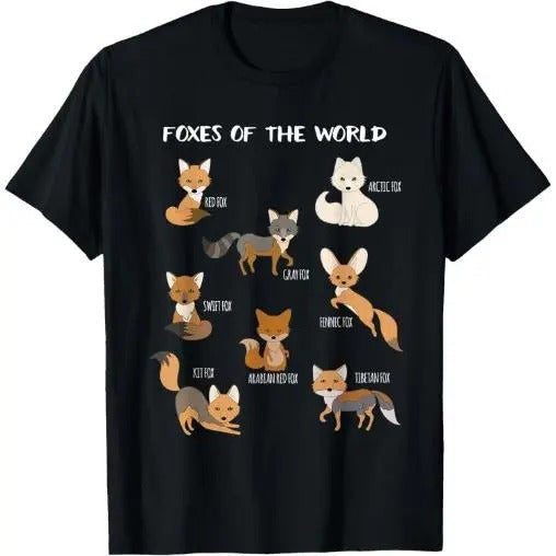 Foxes Of The World Funny Fox Animals Educational T Shirt T-Shirt Made in USA Hoodie, Sweatshirt | HypeCrazeTee.com