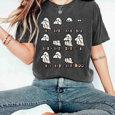 Fractions Math Teacher Shirt, Spooky Season Funny Equations, Humorous Halloween Appreciation Gift For Math Lovers &...
