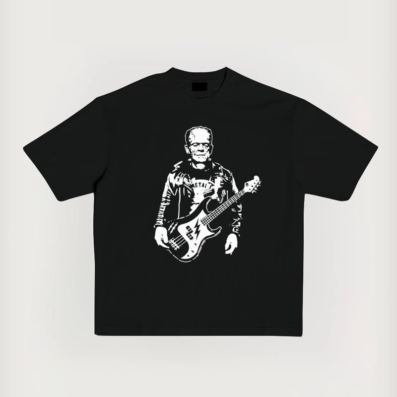 Frankenstein Guitar Unisex Summer outfits men streetwear 80s 90s graphic tees cotton funny tshirt men gifts Hoodie,...