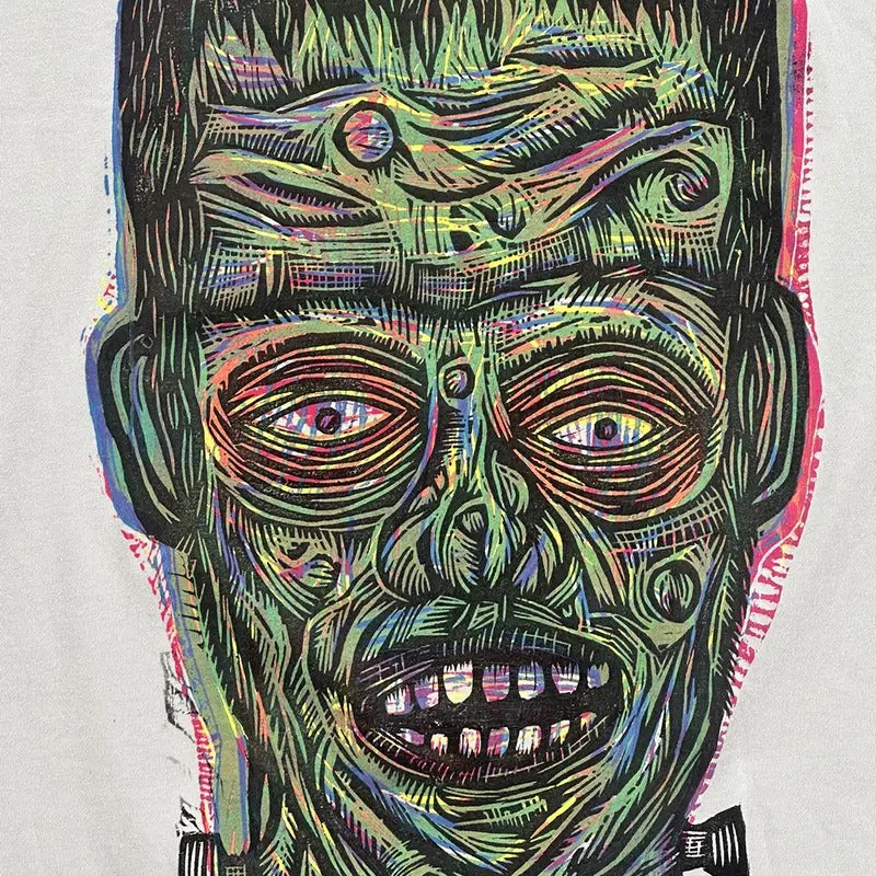 Frankenstein Woodcut  Hand printed  T Shirt Menswear graphic  tees Cotton Top Soft Long Hoodie, Sweatshirt | HypeCrazeTee.com