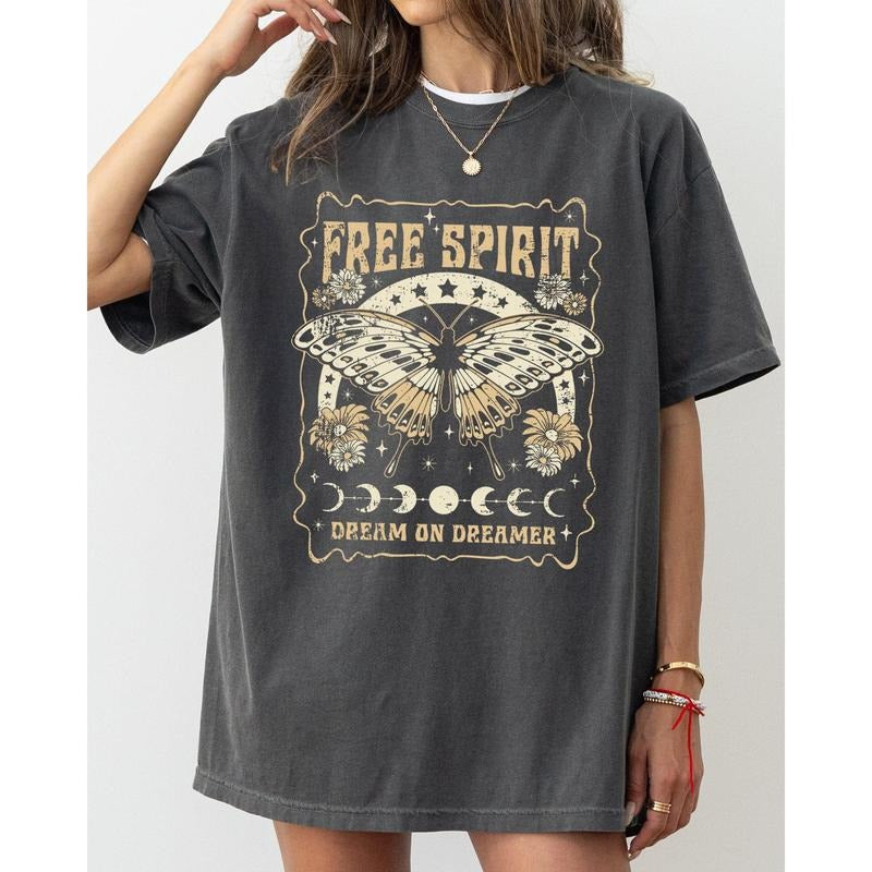 Free Spirit, Dream On Dreamer, Hippie, Psychedelic, Butterfly Tshirt, Women's Comfort Color Tee, Tshirt Hoodie, Sweatshirt