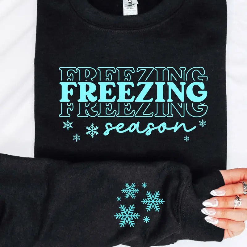 Freezing Season with snowflake Crewneck Sweatshirt T-Shirts, Hoodie | HypeCrazeTee.com