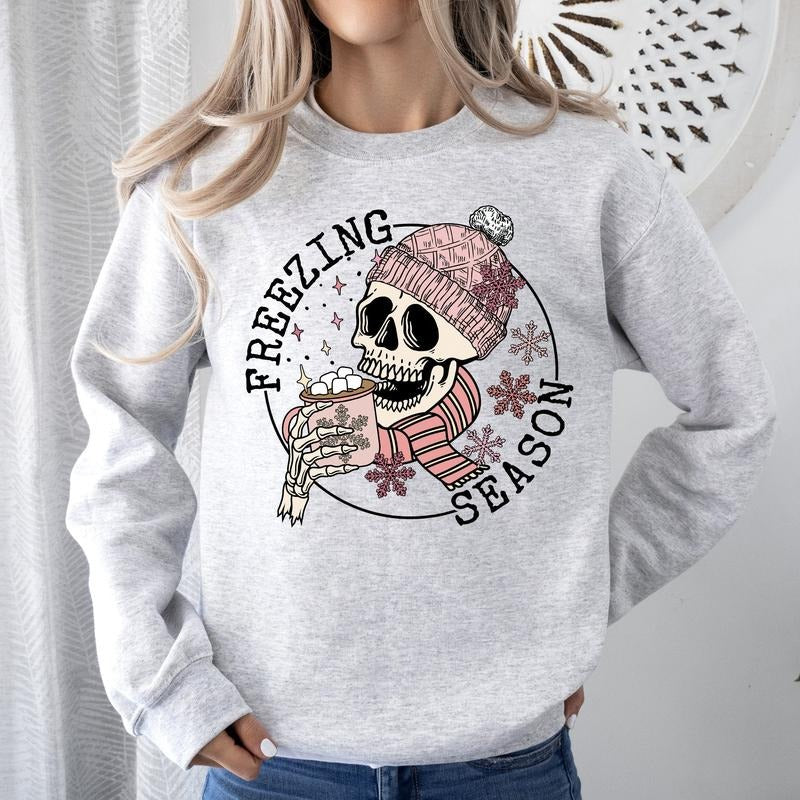 Freezing Season, Skeleton, Winter, Cold, Sweatshirt T-Shirts, Hoodie | HypeCrazeTee.com