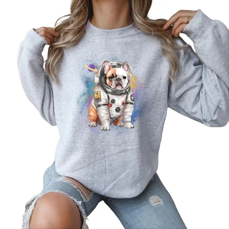 French Bulldog Astronaut Crewneck Sweatshirt T-Shirts, Hoodie | HypeCrazeTee.com