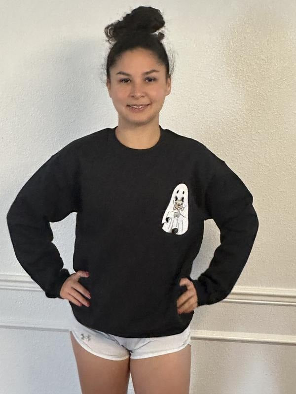 French Bulldog Halloween Ghost Embroidered Crewneck Sweatshirt T-Shirts, Hoodie | HypeCrazeTee.com