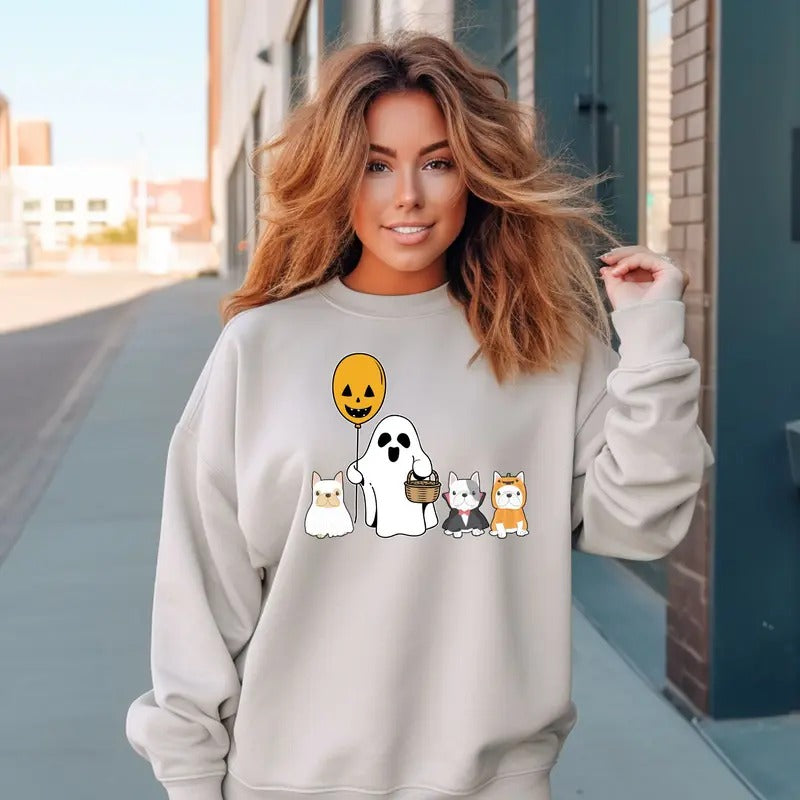 Frenchie Ghost Crewneck Sweatshirt T-Shirts, Hoodie | HypeCrazeTee.com