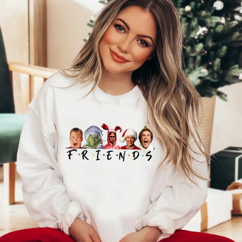 Friends Christmas Movie Characters Sweatshirt, Friends Christmas Tee Shirt, Holiday Christmas Crewneck Sweatshirt,...
