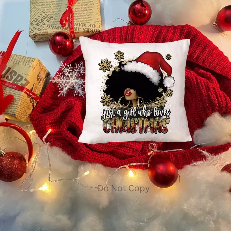 Just A Girl Who Loves Christmas Girl w/ Fro DTF Transfer ONLY - This is NOT a T Shirt Hoodie, Sweatshirt | HypeCrazeTee.com