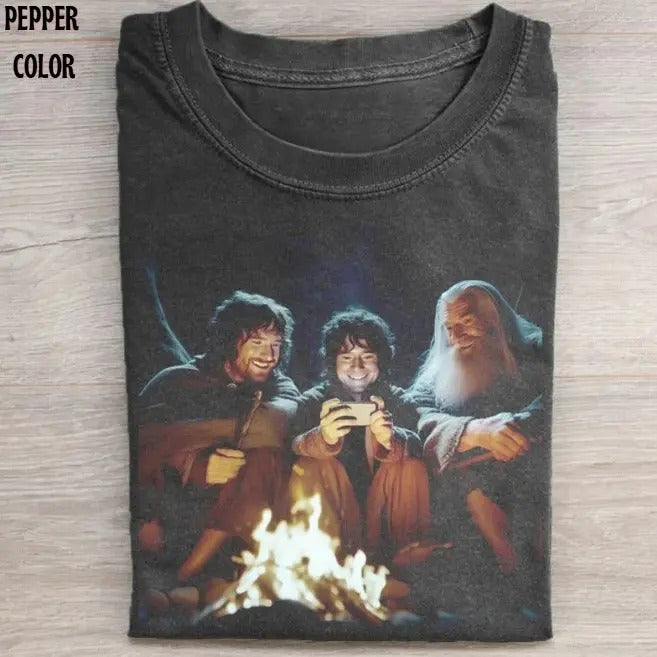 Frodo And Galdalf Have Good Time With Smart Phone Graphic T-shirt, Meme Movie characters Shirts, Unisex Lord of the Rings...