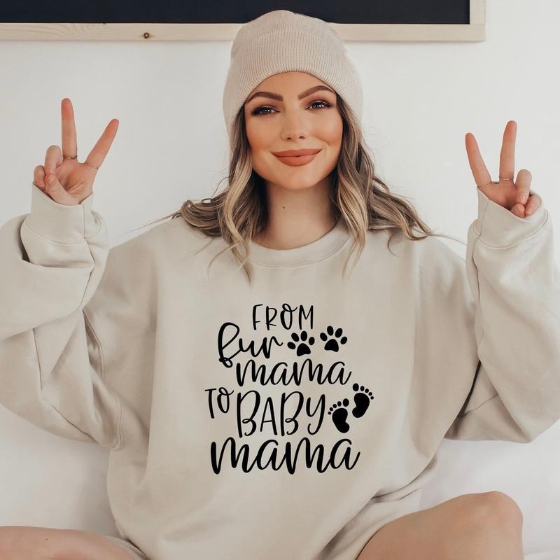 From Fur Mama To Baby Mama Sweatshirt Pregnant Sweatshirt Gift for Expecting Mom New Mom Sweater Pregnancy Reveal Shirt...