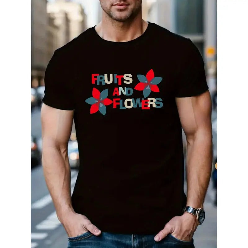 Fruits and Flowers Graphic T-Shirt - Men's Casual Short Sleeve Top MADE IN USA Hoodie, Sweatshirt | HypeCrazeTee.com