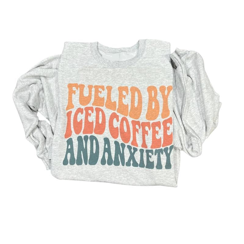 Fueled Iced Coffee & Anxiety Long Sleeve Sublimation Tops Cotton Cute Shirts T-Shirts, Hoodie, Sweatshirt