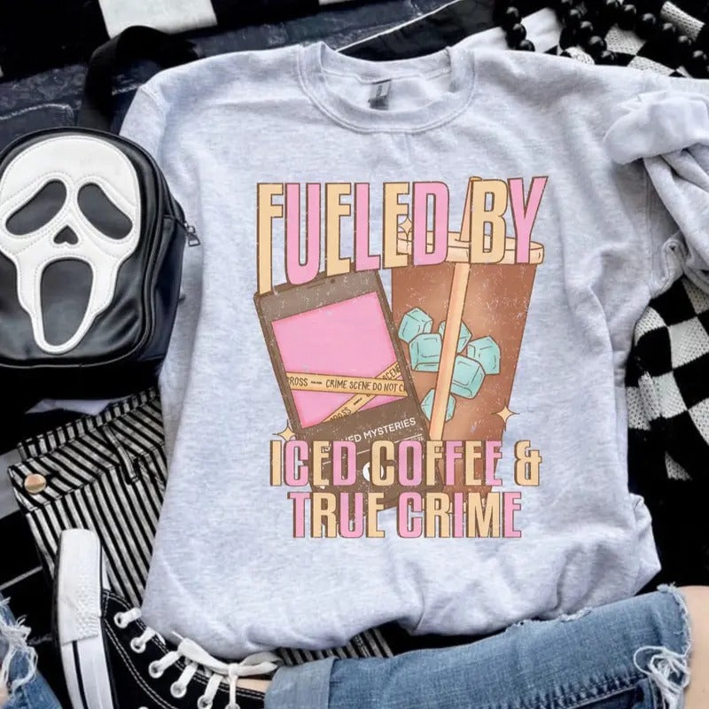 Fueled Iced Coffee True Crime Ash Grey Sublimation Petty T-Shirts, Hoodie, Sweatshirt