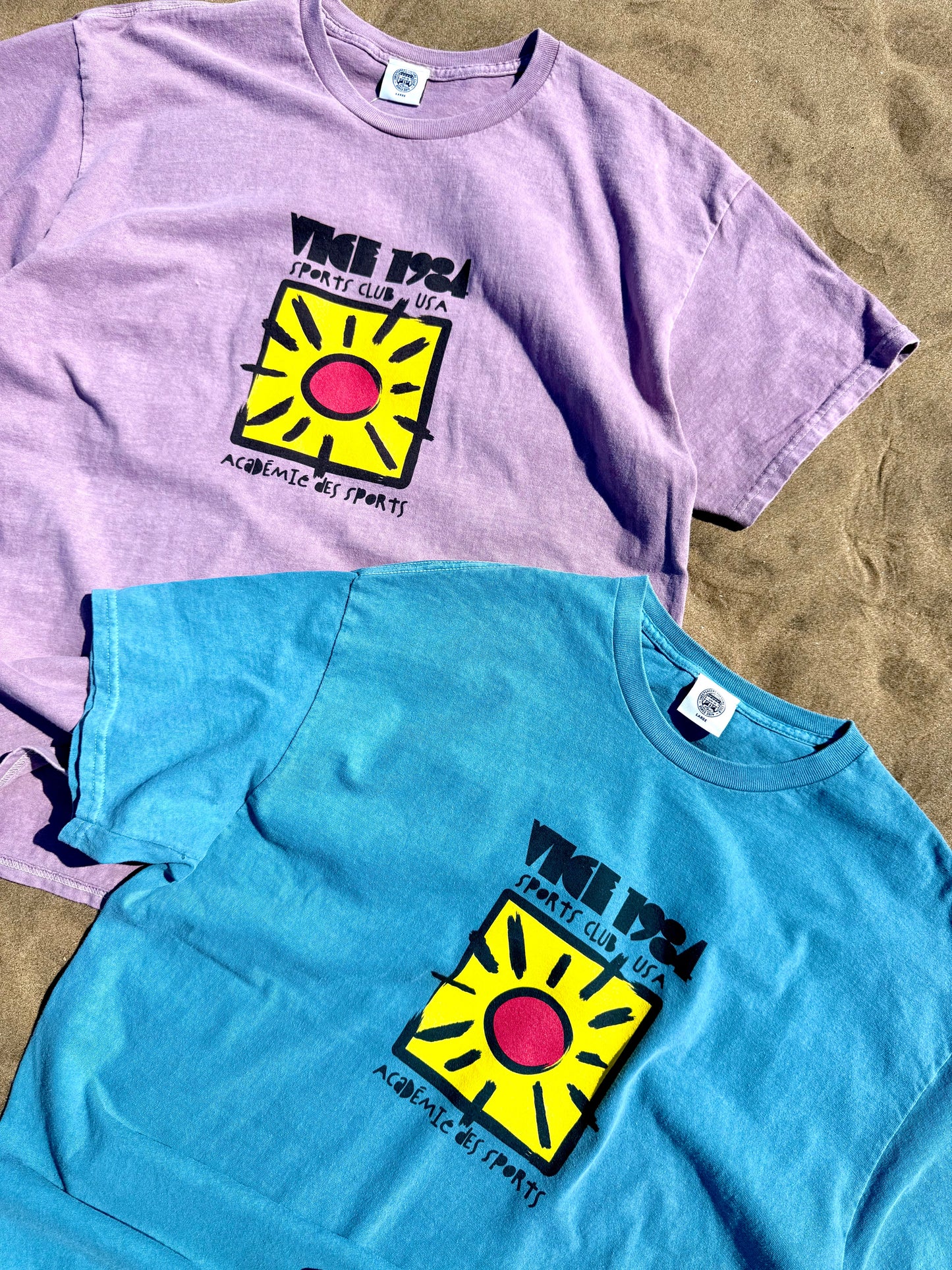 Vice 84 'Sun Sports Club' Vintage Washed Tee - Mid Blue