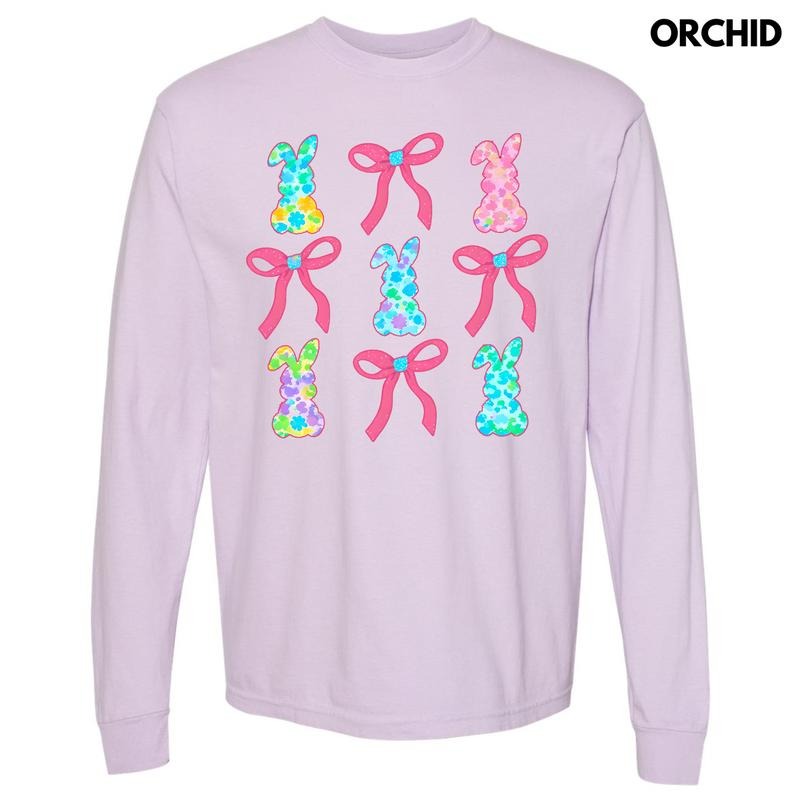 Fun Bunny Bow Collage Long Sleeve Comfort Colors T-Shirt 'NLB' Hoodie, Sweatshirt | HypeCrazeTee.com