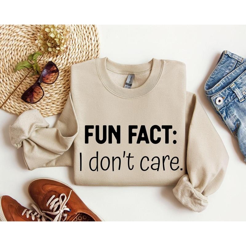 Fun Fact I Don't Care Sweatshirt, Sarcastic College Sweatshirt, Women's Crew Neck, Crewneck T-Shirts, Hoodie