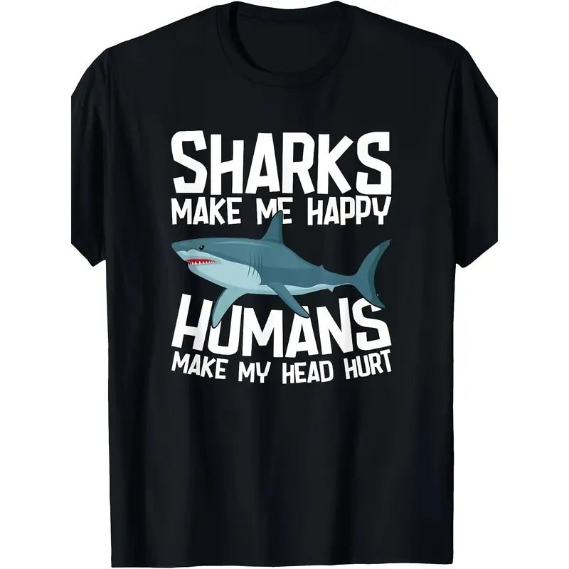 Fun Sharks Make Me happy Marine Biology Shark T-shirt -100% cotton Made in USA Hoodie, Sweatshirt | HypeCrazeTee.com
