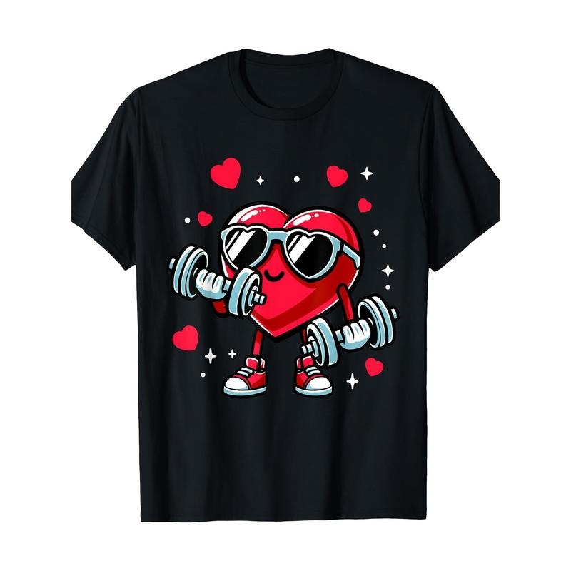 Fun Valentine's Day heart training with dumbbell workout 100% cotton T-shirt Made in USA Hoodie, Sweatshirt