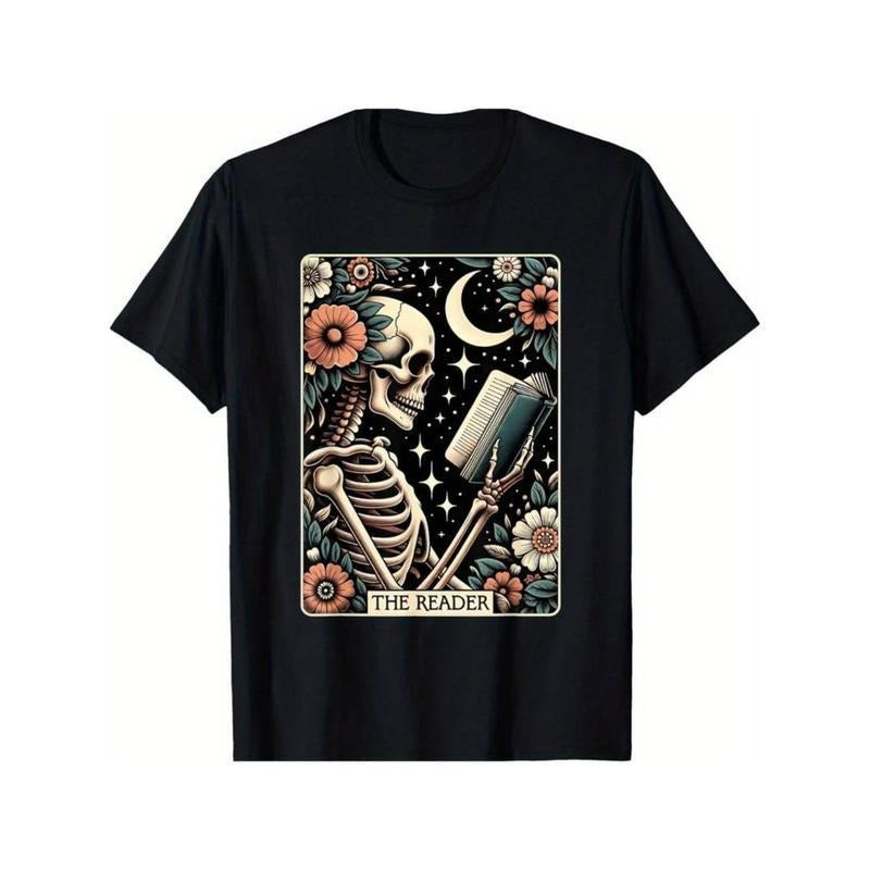 Funny [Fast Arrival] The Reader Tarot Card Skeleton Reading Book Bookworm Bookish T-Shirt for Men Women, Christmas...