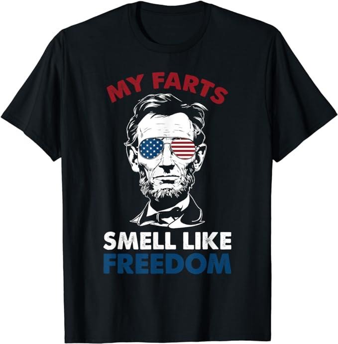 Funny 4th of July Shirts For Men, 4th Of July My Farts Smell Like Freedom Abraham Lincoln T-Shirt Menswear Top Casual...
