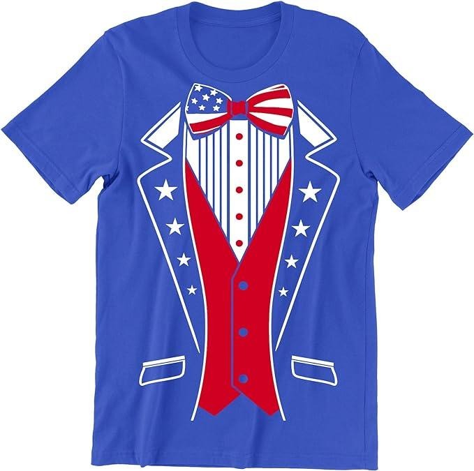 Funny 4th of July Shirts For Men, 4th of July USA Tuxedo Shirt for Men Funny Patriotic Men's T-Shirt Menswear Top Casual...