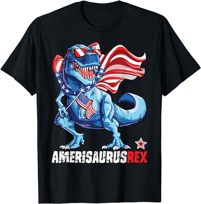 Funny 4th of July Shirts For Men, Dinosaur 4th of July Amerisaurus T Rex Funny T-Shirt Menswear Top Casual Cotton Hoodie,...