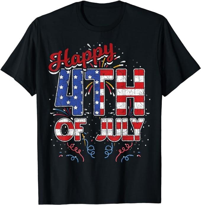 Funny 4th of July Shirts For Men, Fireworks Happy 4th Of July US Flag American 4th Of July T-Shirt Menswear Top Casual...