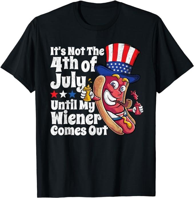 Funny 4th of July Shirts For Men, Funny 4th of July Hot Dog Wiener Comes Out Adult Humor Gift T-Shirt Menswear Top Casual...
