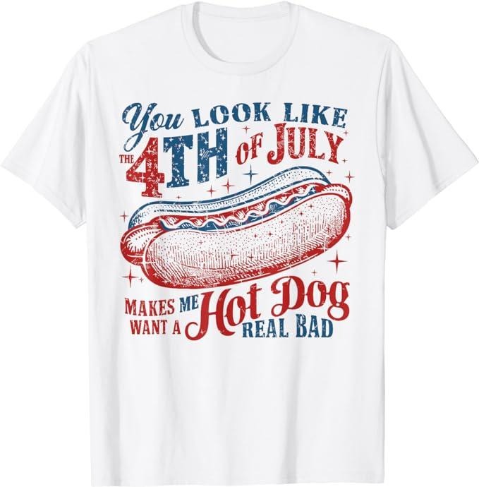 Funny 4th of July Shirts For Men, Funny You Look Like 4th Of July Hot Dog Wiener T-Shirt Menswear Top Casual Cotton...