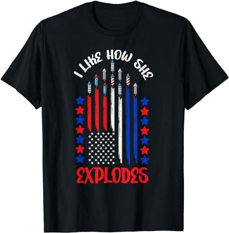 Funny 4th of July Shirts For Men, I Like How She Explodes Fireworks T-Shirts Menswear Top Casual Cotton Basic Fashion...